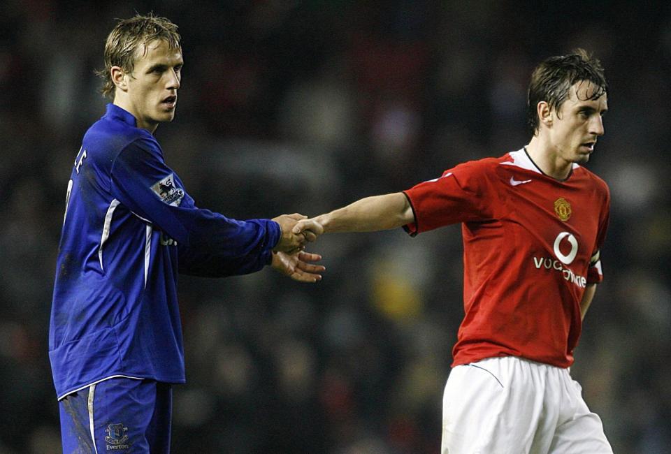  Gary and Phil Neville were opposing captains at Everton and Manchester United