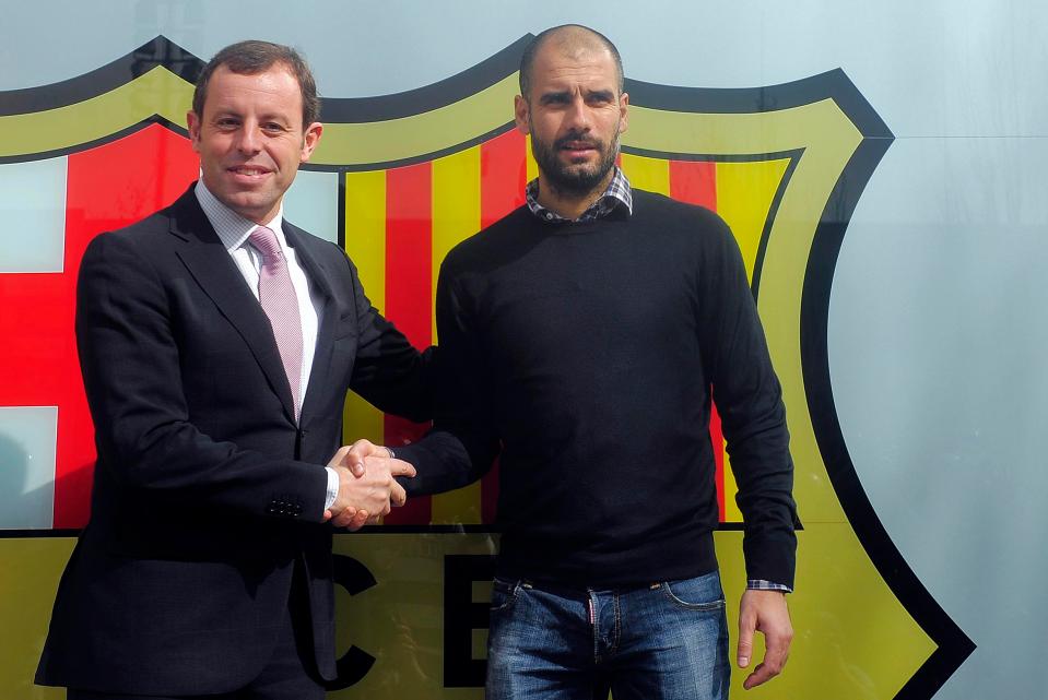  Sandro Rosell with Pep Guardiola after then boss signed new contract