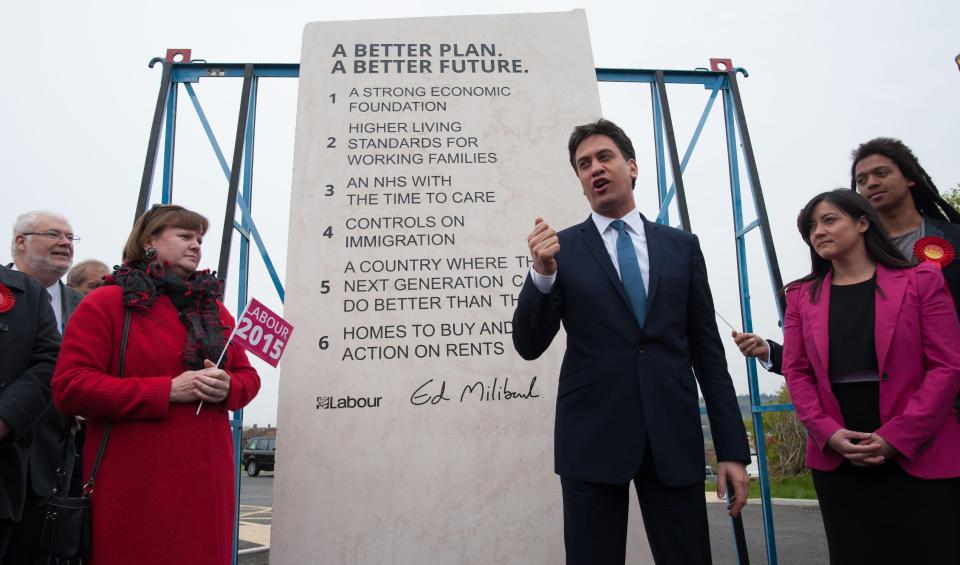  The Labour leader revealed an eight-foot high stone with his promises carved out