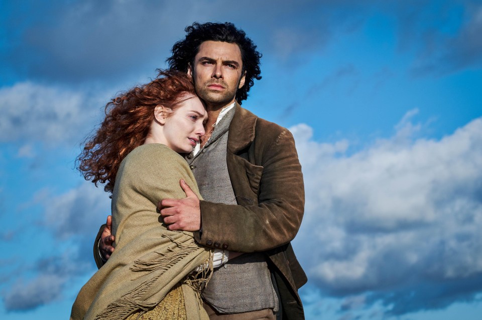 Eleanor and Aiden together in an emotional scene from Poldark