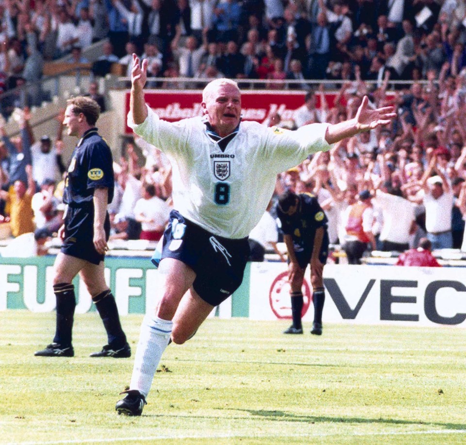 Paul in his twilight England years celebrates timeless wonder goal against Scotland in Euro 1996