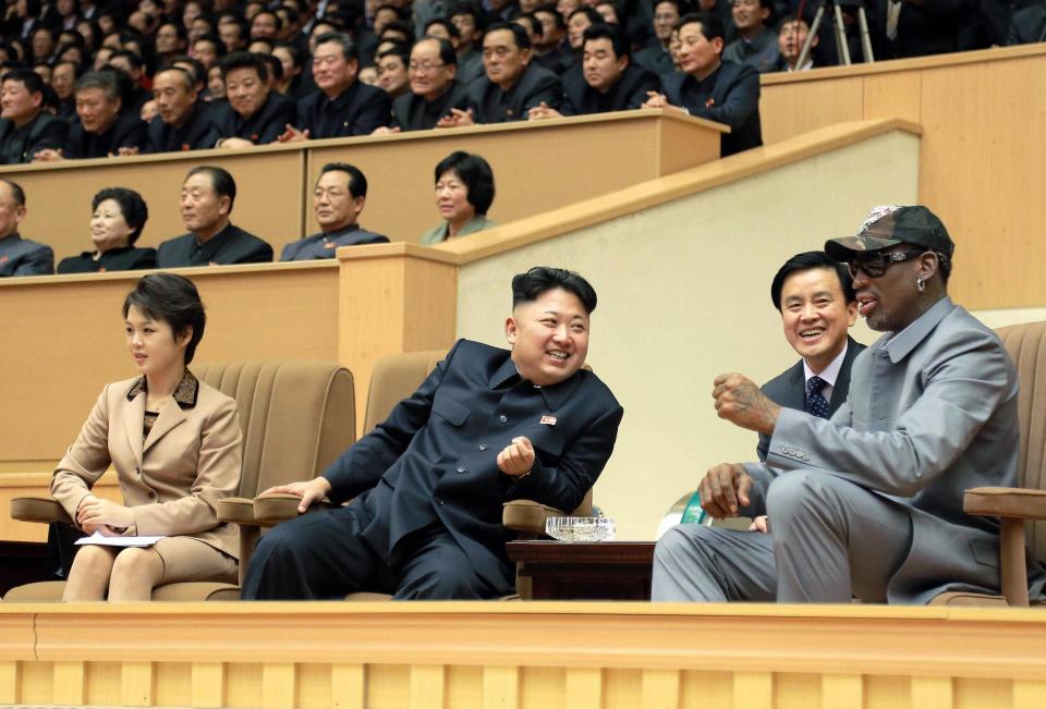  Kim watches a basketball game between former US NBA basketball players and North Korean players