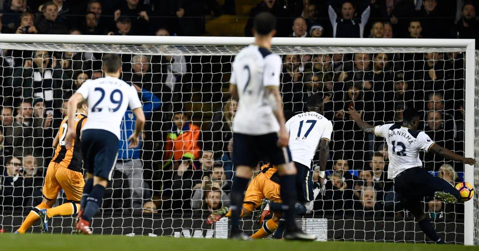  Tottenham's Victor Wanyama scores their fourth goal against Hull