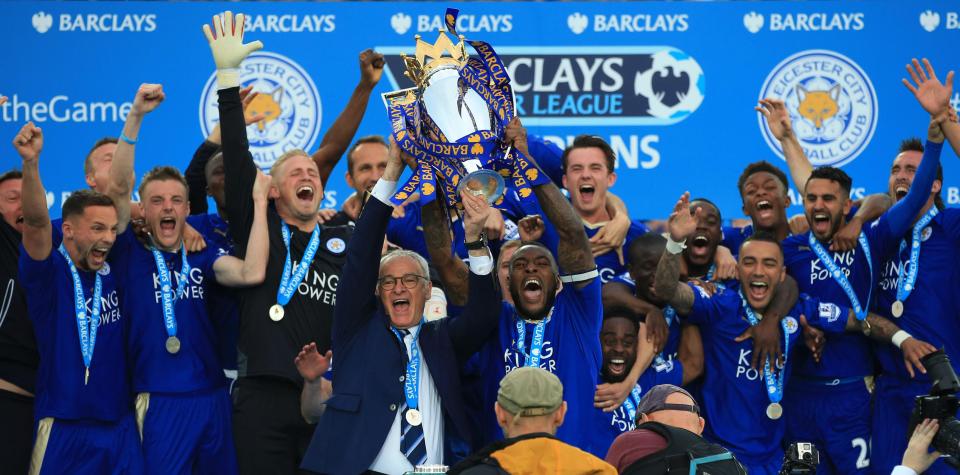  Wes Morgan and Claudio Ranieri celebrate completion of most incredible story