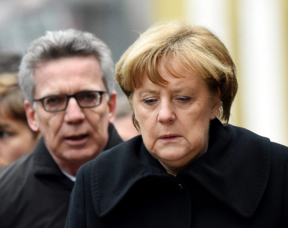  German Federal Interior Minister Thomas de Maiziere, seen here with German Chancellor Angela Merkel, says Europeans must be braced for further attacks