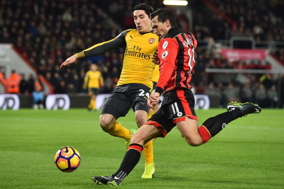 Hector Bellerin in action for Arsenal during 3-3 draw away at Bournemouth