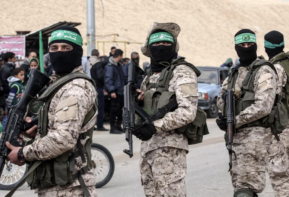  Members of the Ezzedine al-Qassam Brigades, the military wing of the Palestinian Islamist movement Hamas