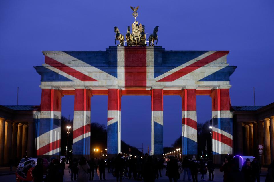  The Brandenburg Gate in Berlin was emblazoned with the colours of the British flag