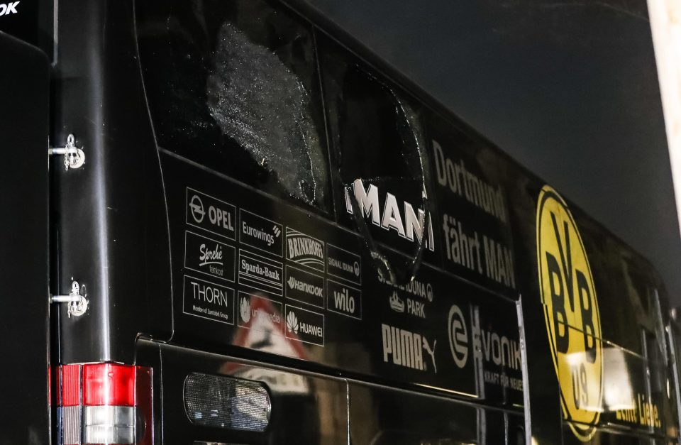  Borussia Dortmund's bus had it's windows shattered as a bomb exploded nearby