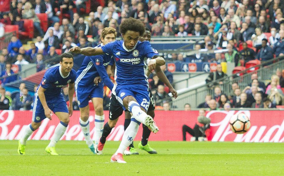  Willian helped put Chelsea on their way to the FA Cup final with two goals against Tottenham