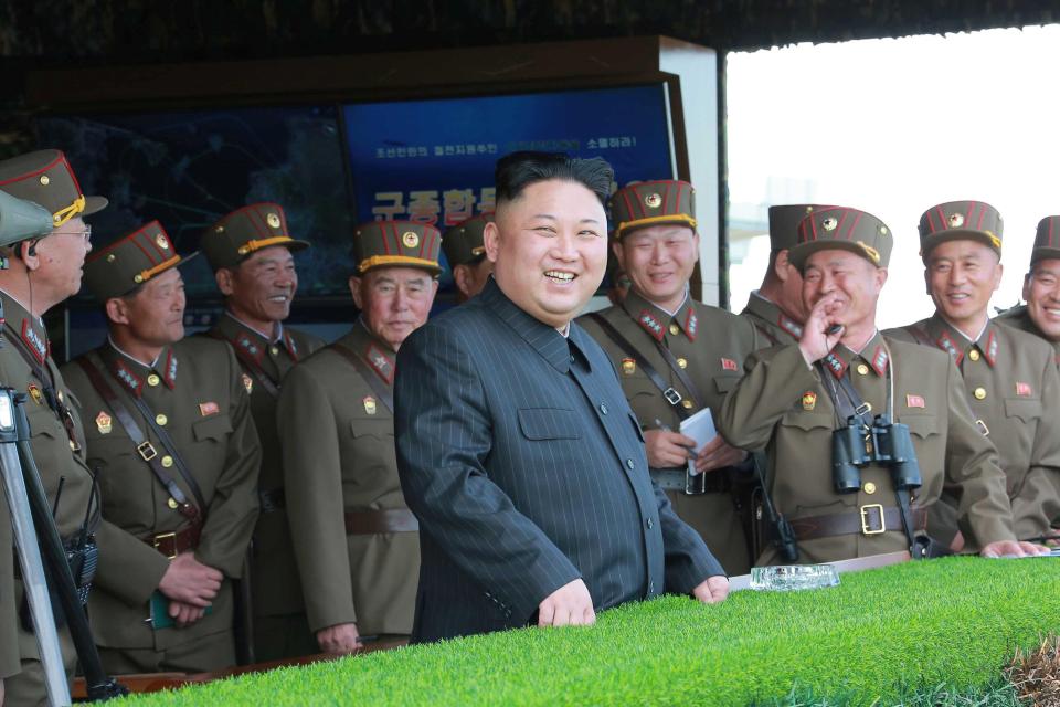  Kim Jong Un watches a military drill marking the 85th anniversary of the establishment of the Korean People's Army (KPA)