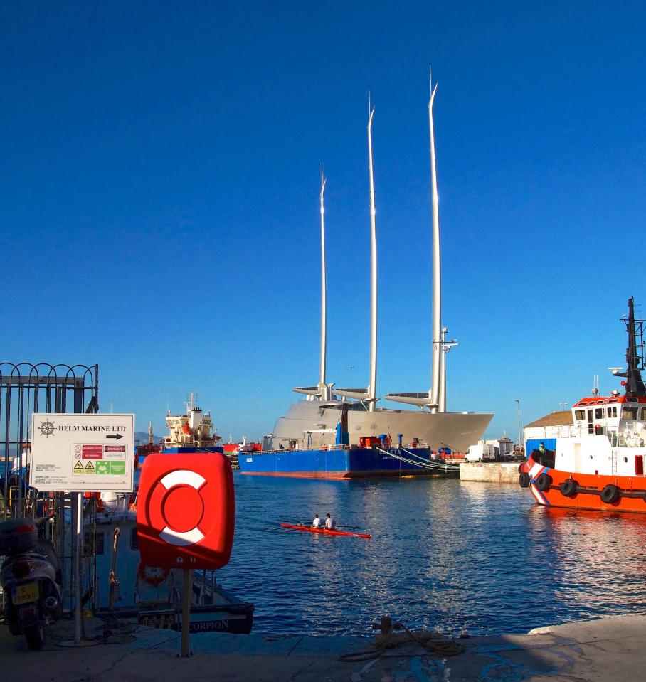  Sailing Yacht A takes on fuel while tied up to a quayside in Gibraltar