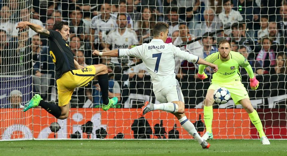  Cristiano Ronaldo smashes in his second goal after being set up by Karim Benzema