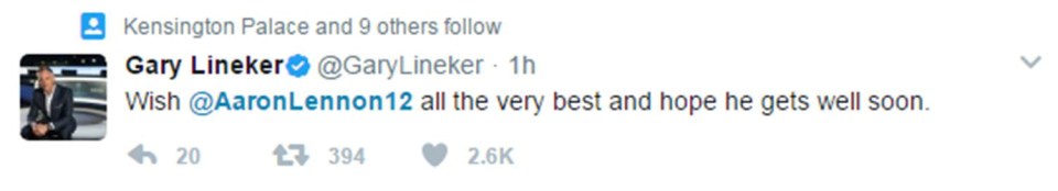 Gary Lineker sent his best wishes to the star