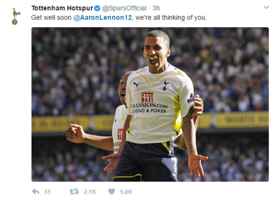  Support . . . Tottenham Hotspur back the footballer's recovery