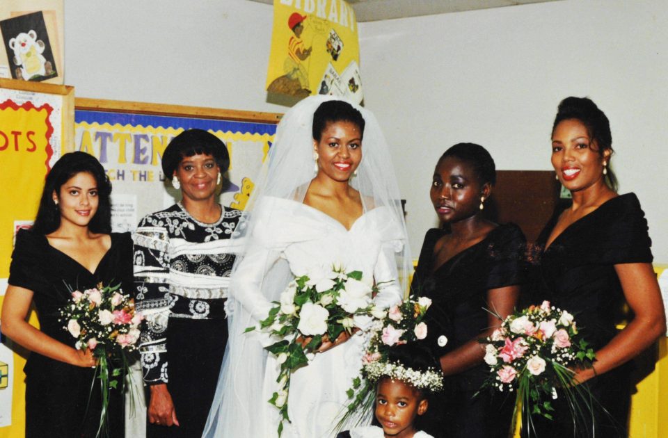 The relationship was before hre met Michelle. Pictured, Michelle Obama on her wedding day in Chicago