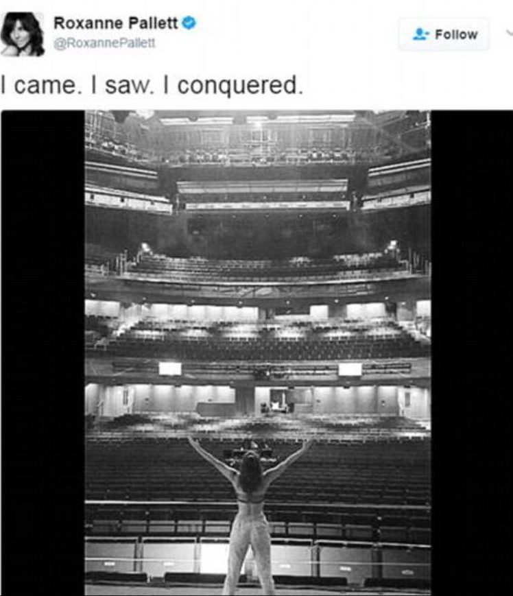  The Cumbrian tweeted a picture of herself looking out from the stage, captioning it: 'I came. I saw. I conquered'