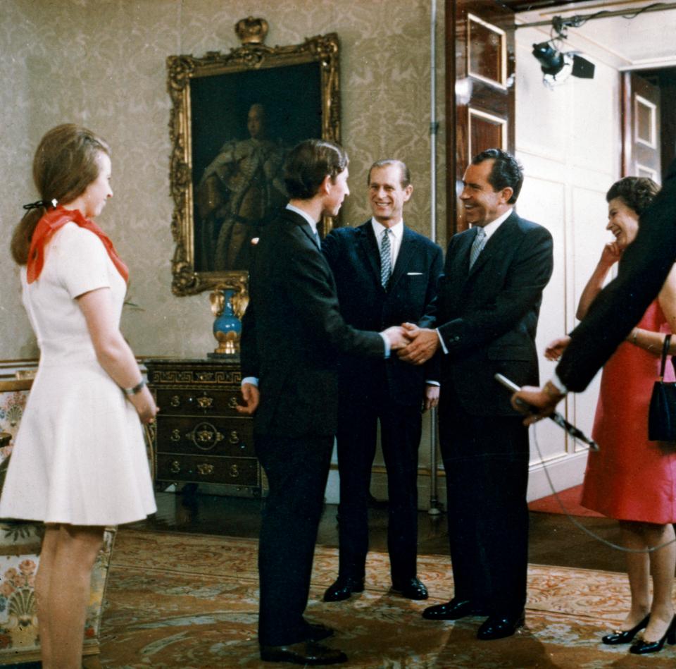  The Duke, Queen, Prince Charles and Princess Anne meet US President Nixon during the filming of a BBC documentary, The Royal Family, in 1968