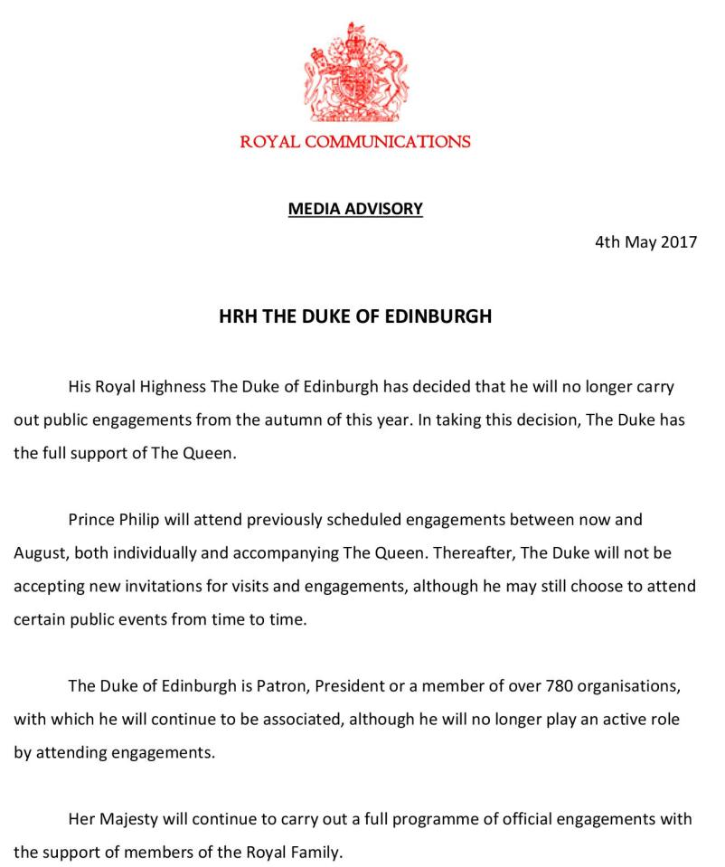  The news was revealed after all Royal staff were called to an emergency meeting at Buckingham Palace