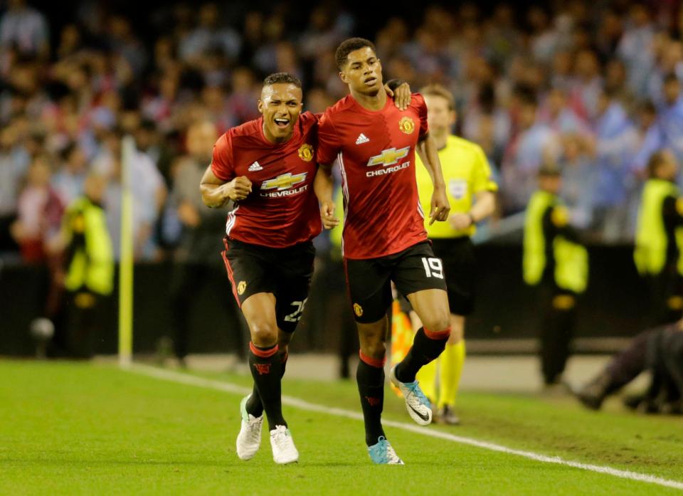  Marcus Rashford celebrates scoring the stunning opening goal