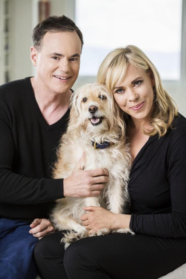  Writer Bruce Cameron with his wife, Cathryn Michon, and their dog, Tucker