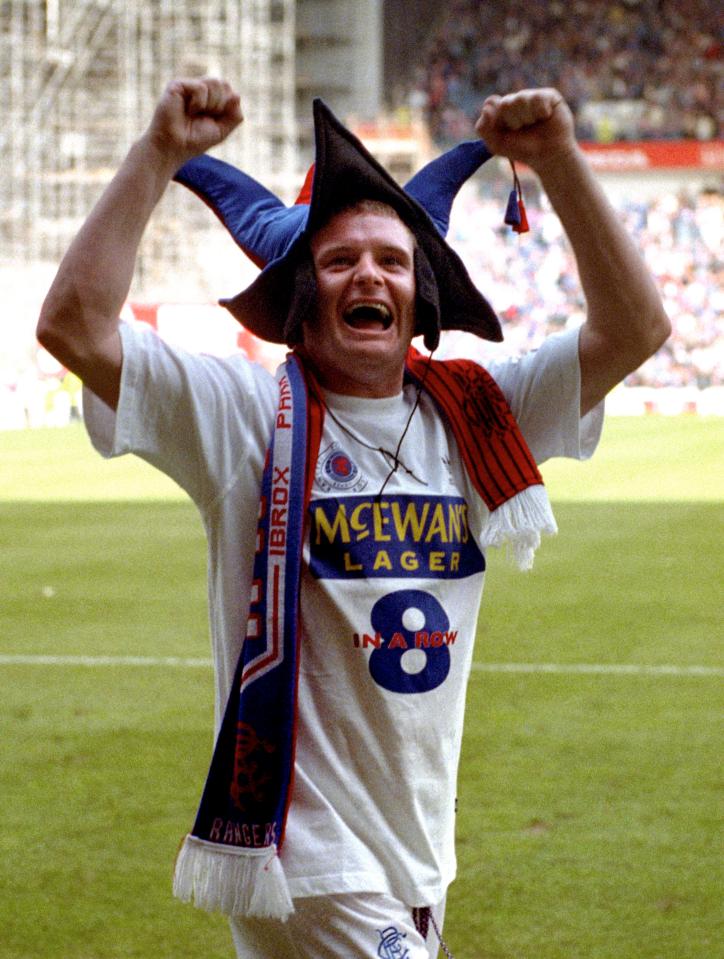  Gazza after netting a hat trick against Aberdeen to win the Scottish title for Rangers