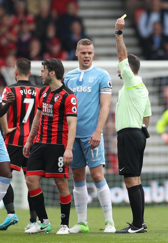  Harry Arter was lucky not to be sent off for his tackle on Joe Allen