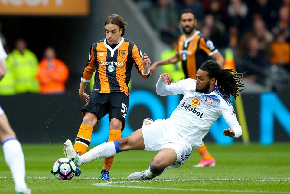  Hull's Lazar Markovic in action against Sunderland's Jason Denayer