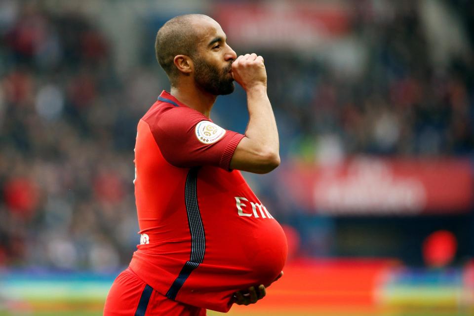  PSG's Lucas celebrates after scoring against Bastia