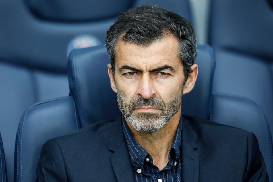  Bastia's coach Rui Almeida looks on as his team are thrashed 5-0