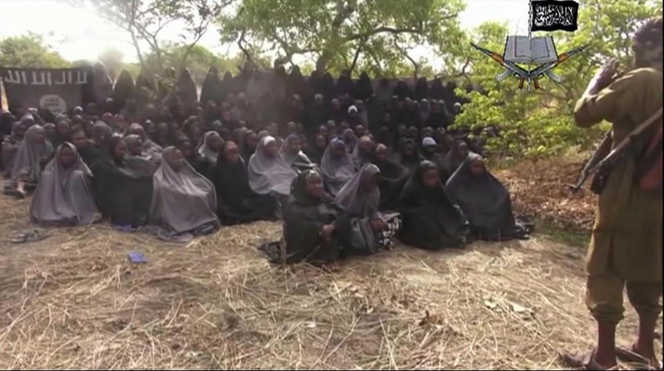  A screenshot from a video in 2014 showing the alleged missing girls abducted from the northeastern town of Chibok