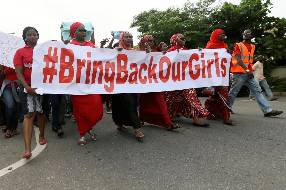  Nigerians take part in a protest demanding for the release of the Chibok schoolgirls in 2014