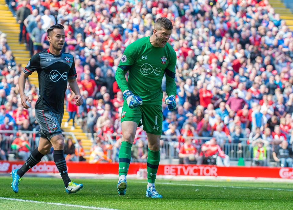  Fraser Forster celebrated emphatically after saving the penalty