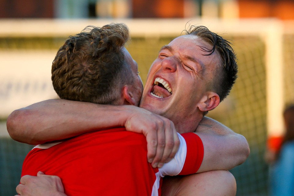 Anthony McMahon cannot contain his excitement after reaching the League One play-off final