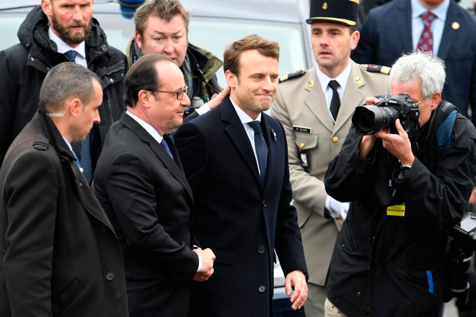  Macron, seen today with Hollande, said in March that he was a hard Brexiteer, but his own adviser contradicted that this morning