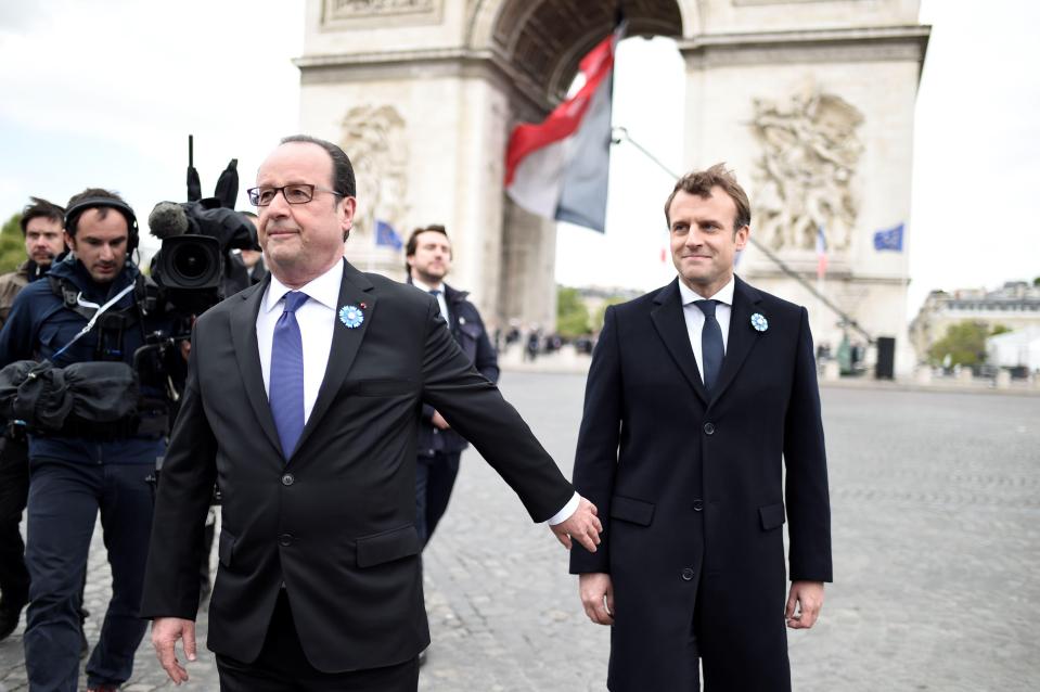  Hollande, left, will make way for Macron to move into the Elysee Palace next week