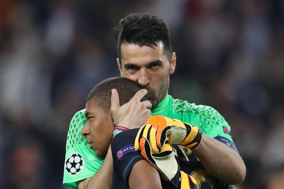  Juventus keeper Gianluigi Buffon kissed Mbappe after he scored past him