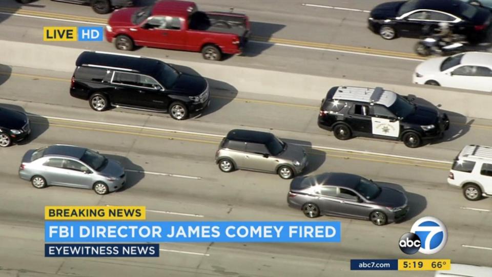  Comey's motorcade in LA just moments after he learned he had been sacked