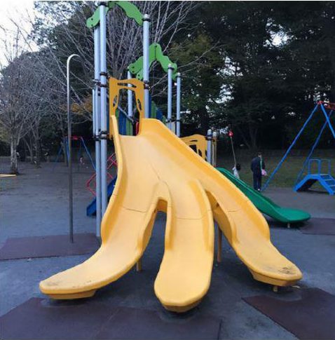 Sliding down this playground attraction with your legs apart could get a little painful