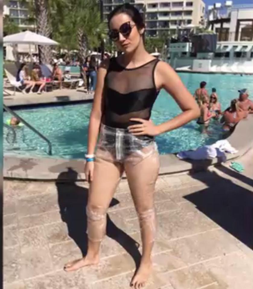  And she even took the bonkers jeans on a trip to the swimming pool