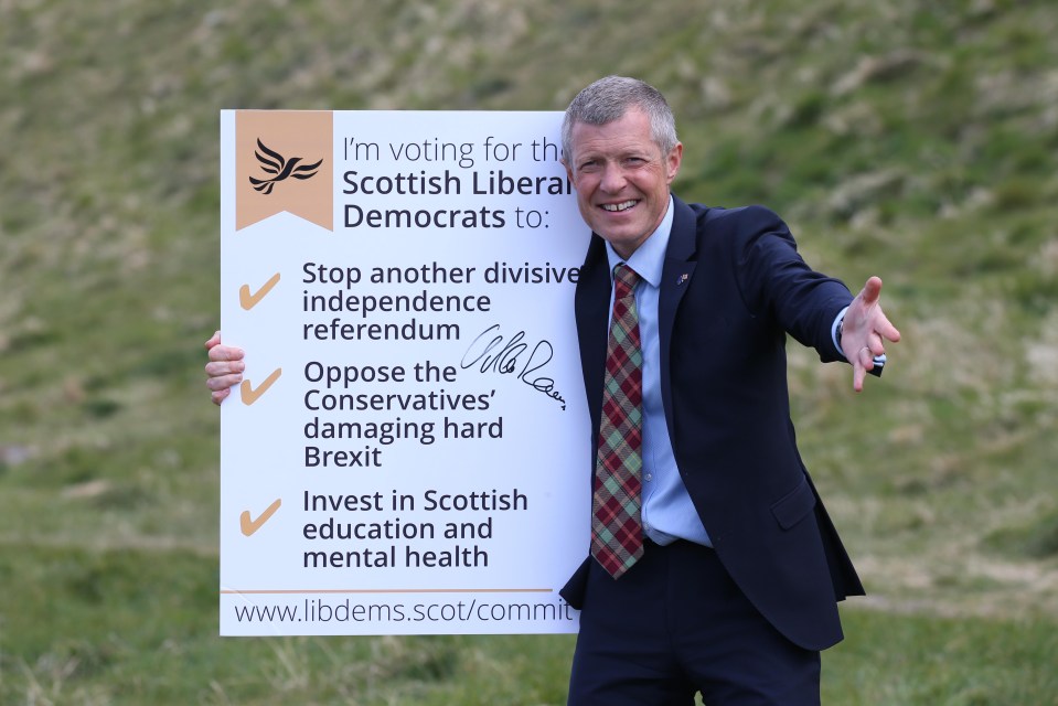 Willie Rennie clutching the party’s pledge card today