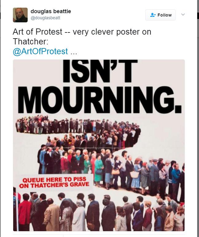  Labour man shares horrendous poster suggesting queues are to urinate on Margaret Thatcher's grave