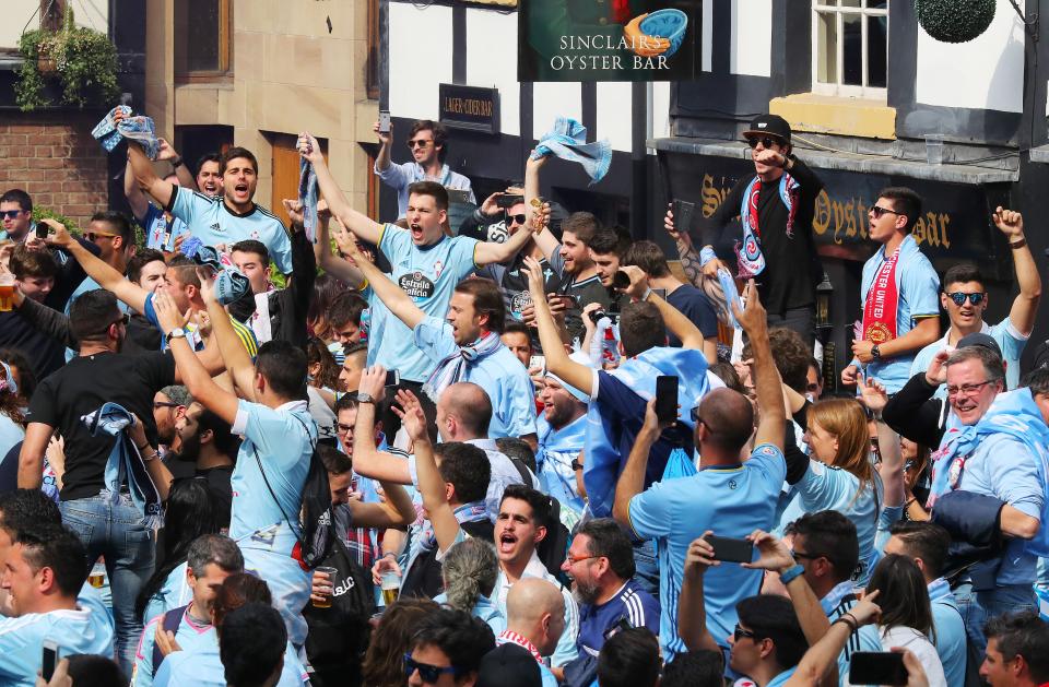  Celta Vigo fans lit up Manchester before their game against United