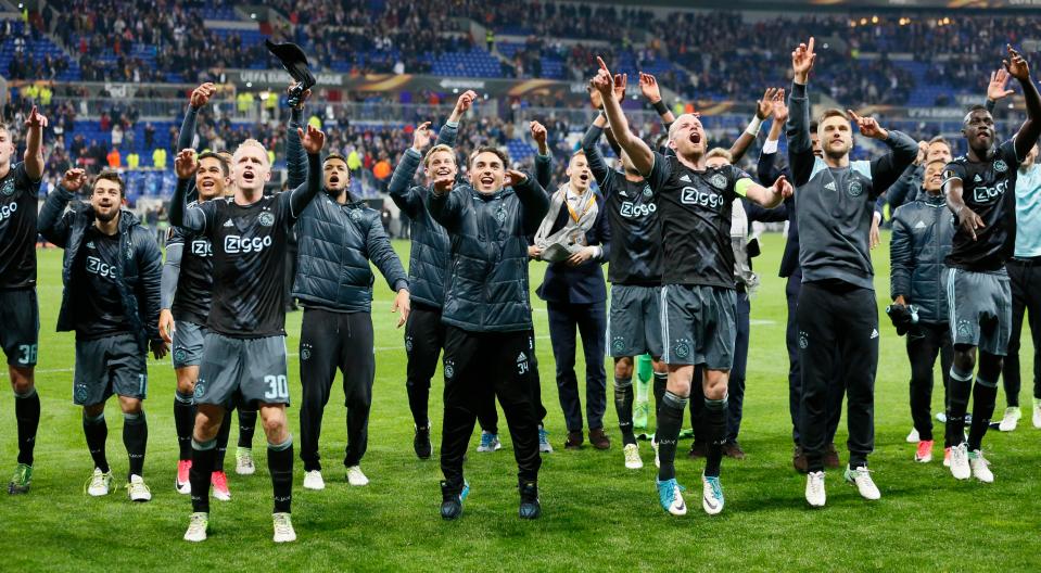  Ajax celebrate reaching their first European final in 21 years