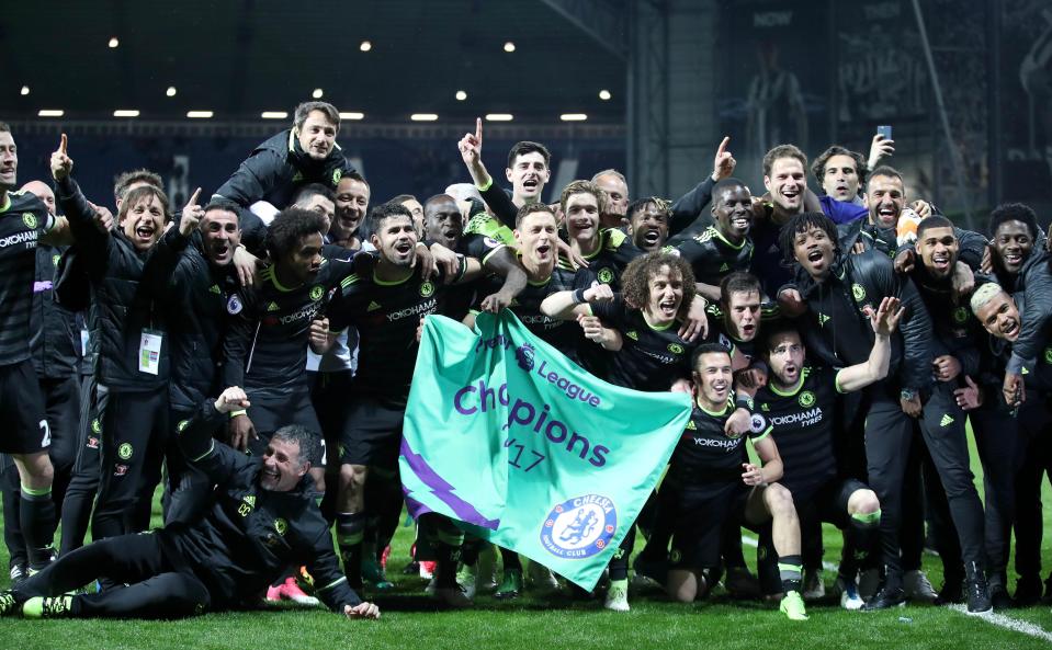  Chelsea players celebrate after being crowned champions on Friday night