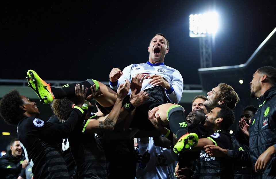  John Terry is lifted in the air after Chelsea won the title