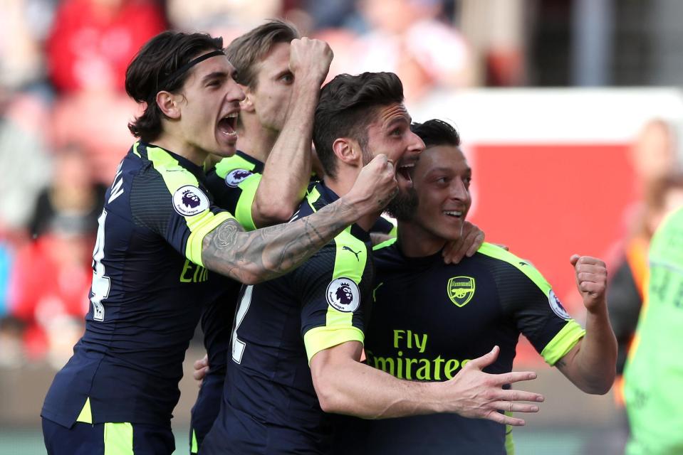  There was delight for the Arsenal players, as they went two goals to the good away at Stoke