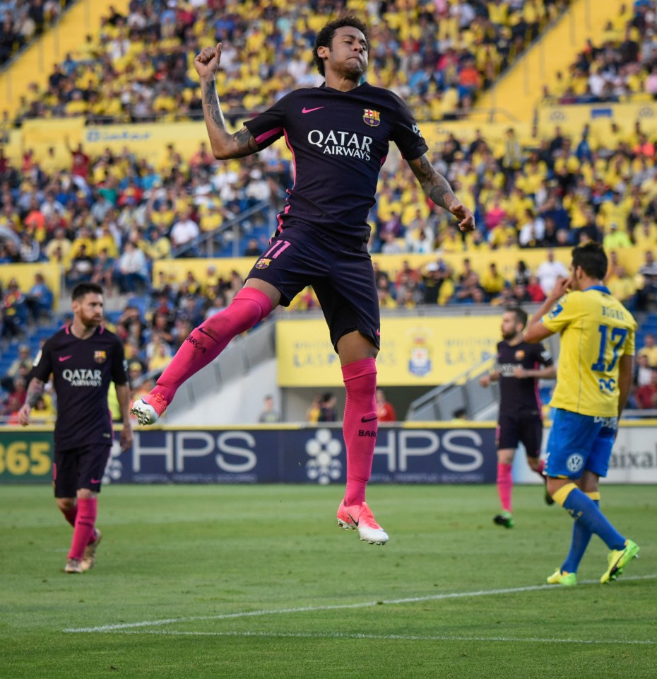 The Brazilian celebrates restoring his side’s two-goal cushion over Las Palmas in La Liga