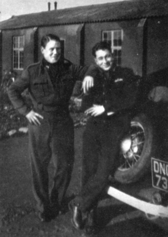  Colin enjoys a light-hearted moment with a fellow RAF officer at Aston Down, Glos