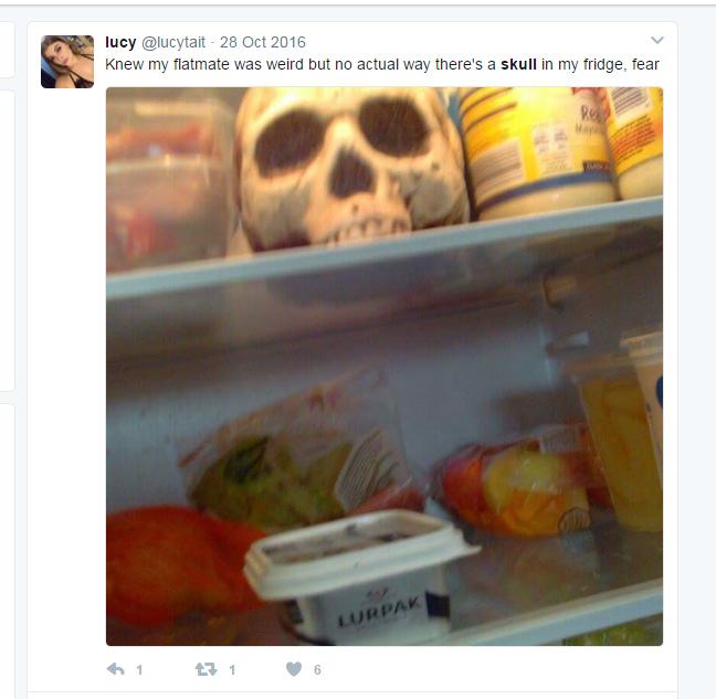  One flatmate was left freaked out after her 'weird' roomie left a skull in their shared fridge